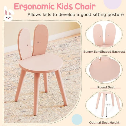 Costzon Kids Vanity, Girls Vanity Set with Mirror and Stool and Lights, Drawers & Storage Compartments, Toddler Makeup Vanity Desk Dressing Table, Wooden Kids Vanity Table and Chair Set (Pink)