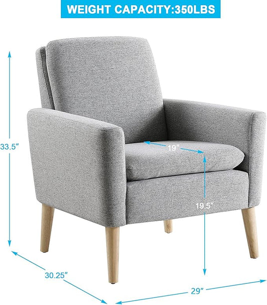 Lohoms Accent Chair Set of 2 Living Room, Fabric Upholstered Comfy Reading Chair, Mid Century Modern Armchair for Bedroom, Home Office, Padded Seat Sofa Chairs with Wood Legs, Grey