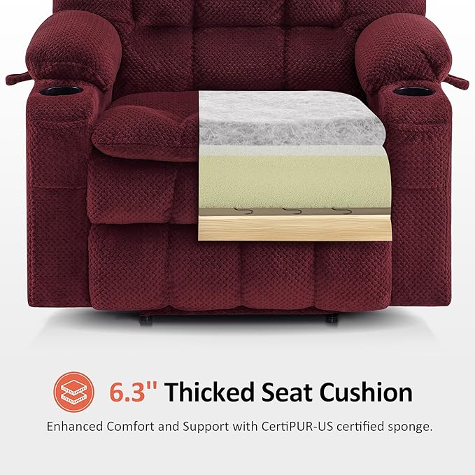 MCombo Dual Motor Power Lift Recliner Chair for Elderly, Lay Flat Lift Chair with Heat and Massage, Petite Wide Lift Chair, Cup Holders, USB A&C Ports, Fabric R7894 (Small-Wide, Burgundy)