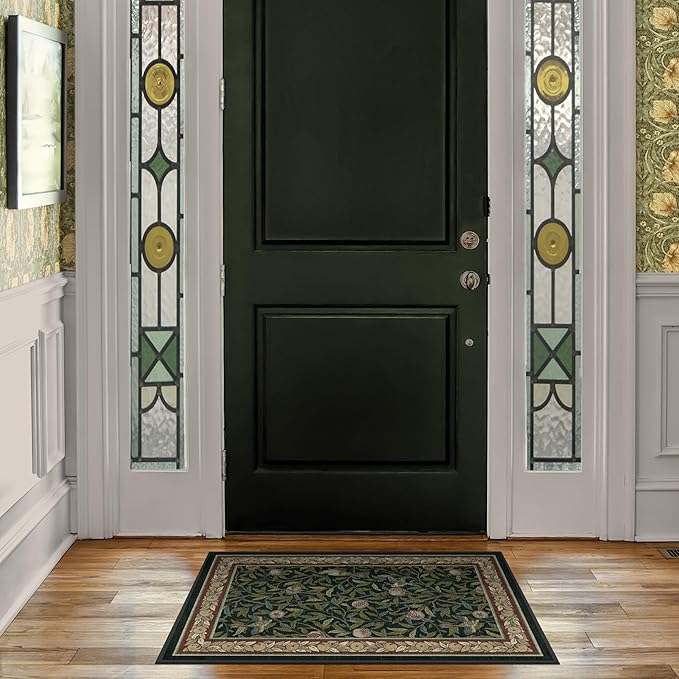 RUGGABLE x Morris & Co Washable Area Rug– Pomegranate Blue Green 2x3, Stain-Resistant, Non-Slip – Small Machine Washable Rugs for Living Room, Bedroom, Hallway, Entryway & Bathroom–with Cushioned Pad