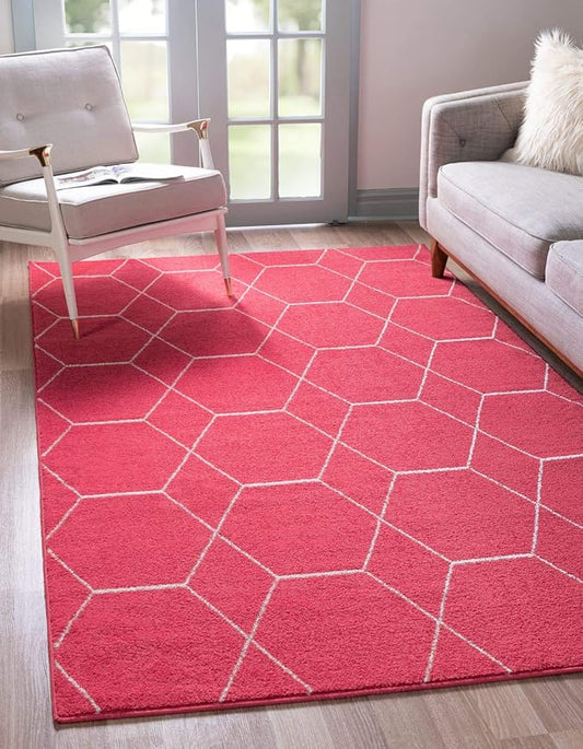 Unique Loom Trellis Frieze Collection Area Rug - Geometric (4' 1" x 6' 1" Rectangle Pink/Ivory)
