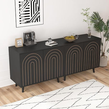 63" Sideboard Buffet Cabinet Set of 2, Modern Accent Cabinet with Carving Lines, Decorative Storage Cabinets for Bedroom Living Room Kitchen Office and Hallway (Black, 2)