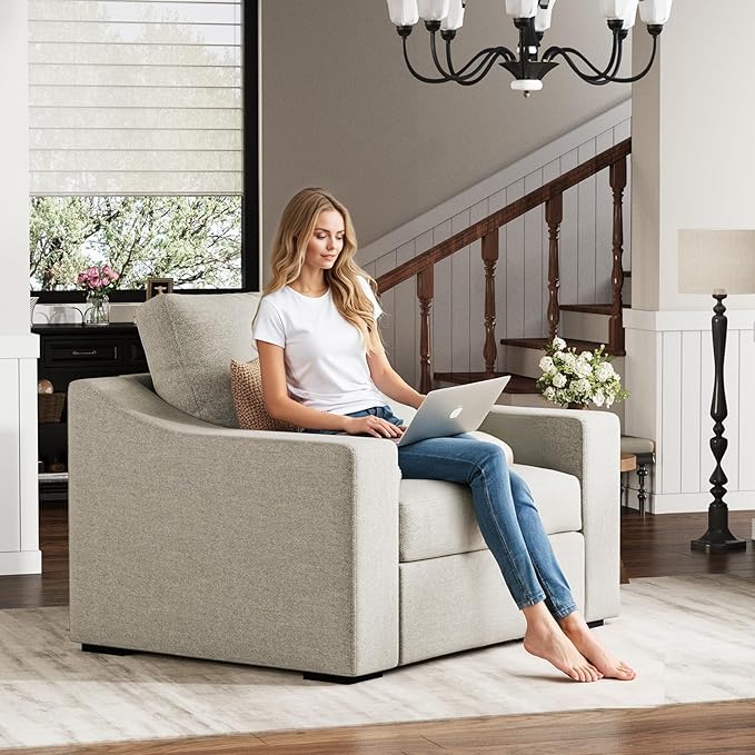 ABCASA 47" W Oversized Accent Chair, Comfy Upholstered Sofa Chair with Large Seat and Wide Armrest, Pet-Friendly Modern Lounge Armchair for Living Room/Apartment/Bedroom, Premium Linen, Oatmeal