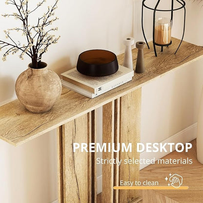 HEAH-YO 51" Console Table, Rustic Wood Entryway Table, T-Shape Narrow Sofa Tables Behind Couch for Hallway, Entrance, Foyer, Living Room, Rustic Natural