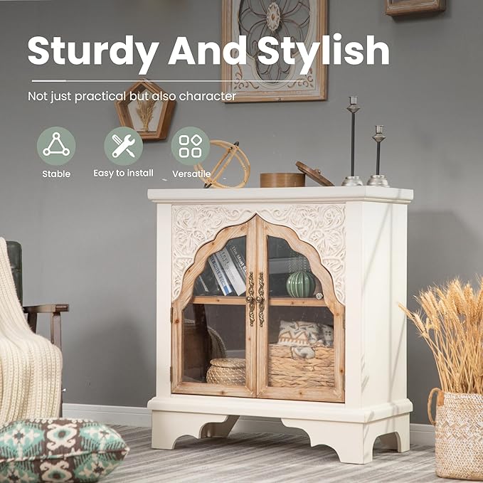 PHI VILLA Vintage 2 Door Accent Cabinet,Small Distressed Storage Cabinet with Doors for Living Room, Kitchen & Entryway