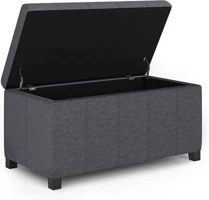 SIMPLIHOME Dover 36 inch Wide Contemporary Rectangle Storage Ottoman Bench in Slate Grey Linen Look Fabric, Assembled, for the Living Room, Entryway and Family Room