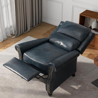 UIXE Faux Leather Pushback Recliner Chairs Set of 2, Overstuffed Armchair Push Back Accent Chair for Living Room, Rivet Trim Club Chair Home Theater Single Sofa Bedroom Side Reading Seat - Navy Blue