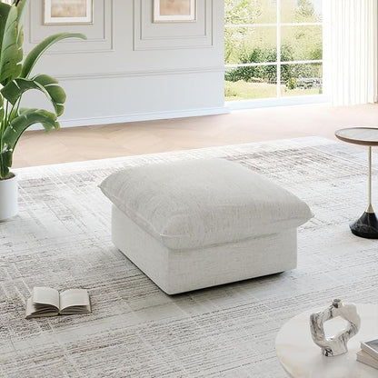 Cloud Movable Ottoman, Waterproof Down Filled Modular Sectional Sofa, High Backrest Sectional Couches for Living Room, Modern Modular Couch with Removable Cover, Cream White