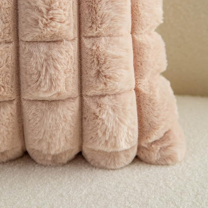 Neelvin Camel Faux Fur Cozy Soft Plaid Decorative Throw Pillow Covers 12x20 inch Set of 2,Velvet Pillowcase Cushion Case for Sofa Couch