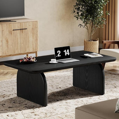 Tribesigns Rectangle Coffee Table, 47-Inch Wood Rectangular Living Room Table, Farmhouse Accent Center Low Cocktail Tea Table with Sturdy Base & Rounded Corners, Easy Assembly (Black)