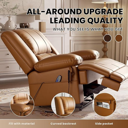Large Dual Motor Power Lift Recliner Chair with Massage and Heat for Elderly People, Infinite Position,USB Ports and Remote Control,Breathable Leather (Yellow)