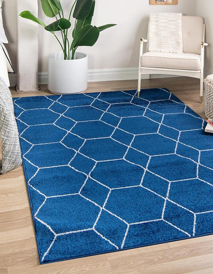 Unique Loom Trellis Frieze Collection Area Rug - Geometric (10' x 13', Navy Blue/ Ivory)
