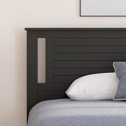 Serene Poplar Wood King Size Headboard in Black, Modern Farmhouse Panel with Horizontal Scoring, Casual Coastal Style, Easy Assembly, Quality Materials