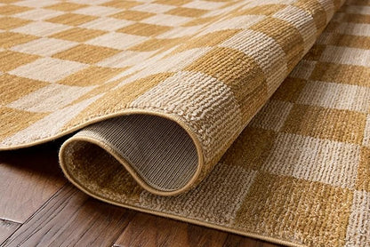 Loloi Chris Loves Julia Calvin Collection CLV-01 Apricot/Ivory 9'-6" x 12'-6" Area Rug Checkered Neutral Soft Living Room Bedroom Carpet