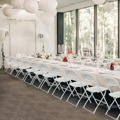 50 Pack White Plastic Folding Chairs, Portable Party Chairs, Stackable Commercial Seats with Steel Frame for Home Office Wedding Party Indoor Outdoor Events Chairs, 350lbs Capacity