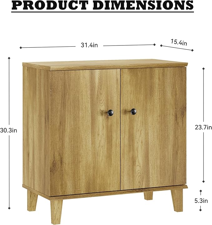 Modern Storage Cabinet 2 in 1 Buffet Storage with Wood Legs and Adjustable Shelf for Dinnig Room Living Room Entryway, Brown Oak