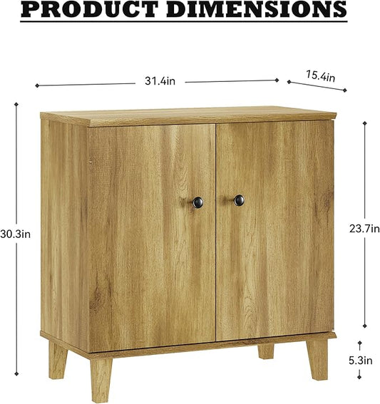 Modern Storage Cabinet 2 in 1 Buffet Storage with Wood Legs and Adjustable Shelf for Dinnig Room Living Room Entryway, Brown Oak