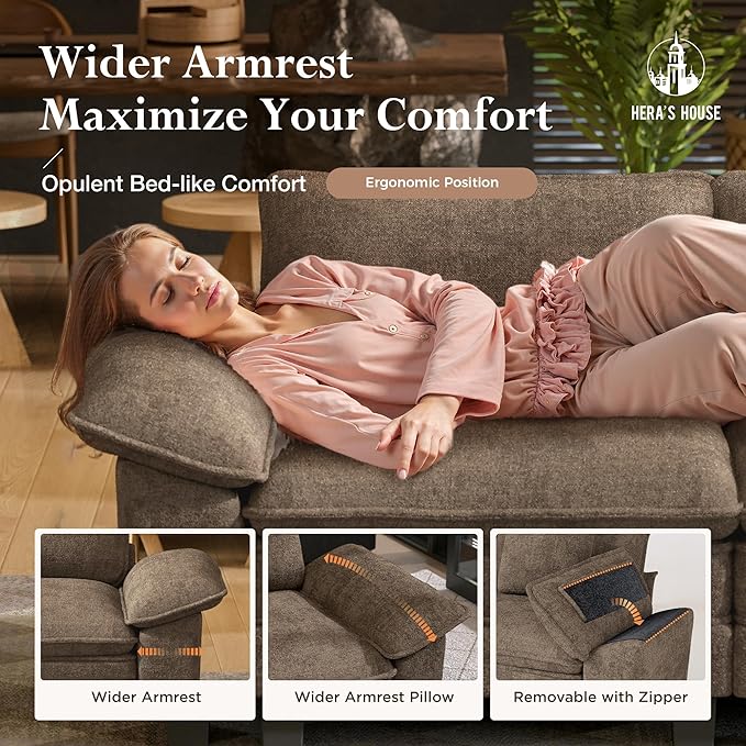 HERA'S HOUSE 54" Modular Sectional Sofa Couches for Living Room, Comfy Cloud Couch 1-Seater Deep Seat Sofa with Throw Pillow, Chenille Taupe