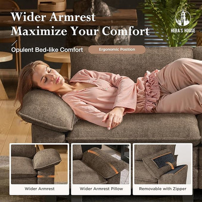 HERA'S HOUSE 54" Modular Sectional Sofa Couches for Living Room, Comfy Cloud Couch 1-Seater Deep Seat Sofa with Throw Pillow, Chenille Taupe