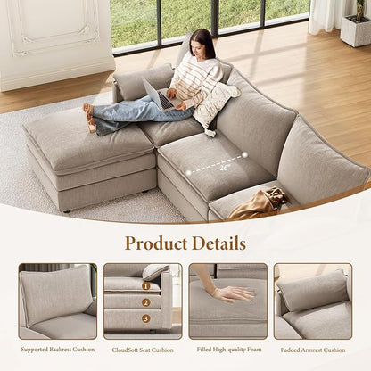 Vesgantti 142" Oversized Sectional Sofa Bed, 8-Seater Modular Sleeper Cloud Couch with Movable Ottoman, Chenille Convertible Sofa Set Deep Seat Couches for Living Room, Bedroom and Apartment, Brown
