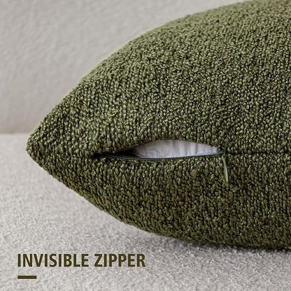 Foindtower Set of 2, Decorative Textured Boucle Throw Pillow Covers Accent Solid Pillow Cases Neutral Soft Cozy Couch Cushion Case for Chair Sofa Bedroom Living Room Home Decor 26x26 Inch Moss Green
