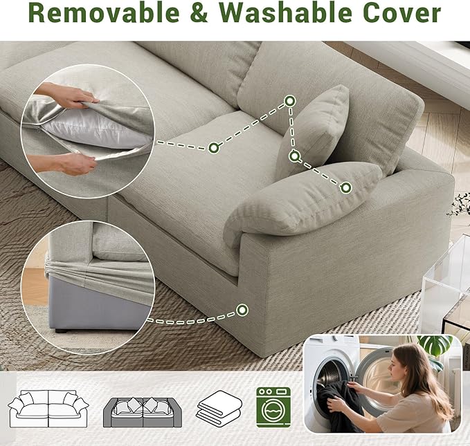 Oversize Cloud Modular Sectional Sofa,110.8" L Shape 3 Seaters with Chaise Down Filled Comfort Sofa Detachable Couch Cushion Covers for Living Room