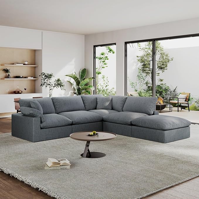 Modular Sectional Sofa Cloud Couch,Down Filled Comfy Cloud Modern Sofa,Oversized Couch Cushion Covers Removable for Living Room,Light Blue