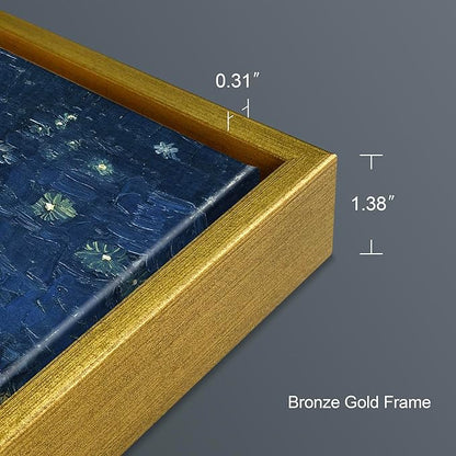 Wieco Art Framed Canvas Prints of Starry Night Over The Rhone Canvas Prints Wall Art by Van Gogh Paintings Reproduction Abstract Artwork for Wall Decor Bronze Gold Frame FVAN-0026-3040-80BGF