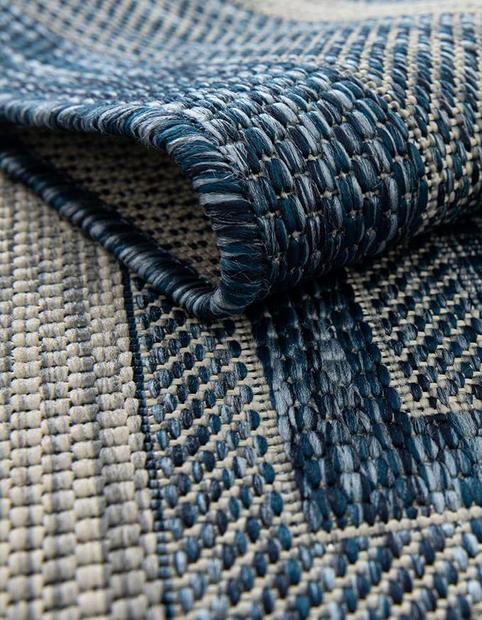 Unique Loom Outdoor Border Collection Area Rug - Soft Border (2' 7" x 4' 1" Hearth Blue/Ivory) (Pack of 2)