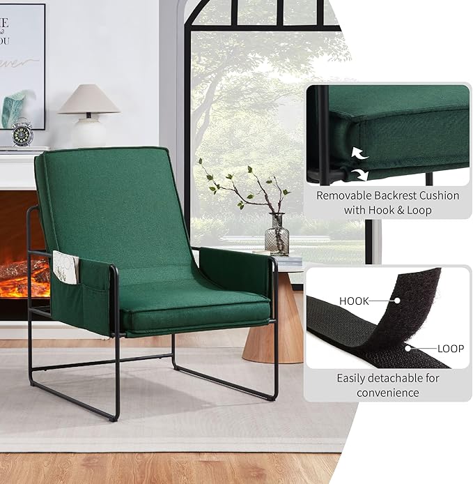 FLEXISPOT Accent Chair for Living Room,Arm Chair for Bedroom,with Wide Large Plus Size Cushion,Metal Frame,Reading Bedroom Chair Armchair for Home/Office/Cafe/Apartment/Waiting Room,Green