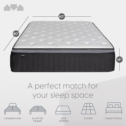 Milliard Queen Mattress, 14 Inch Hybrid Mattress in a Box with Premium Memory Foam and Quilted Pillow Top - Medium Firm, Cool Night Sleep and Full Body Support & Pressure Relief, CertiPUR-US Certified
