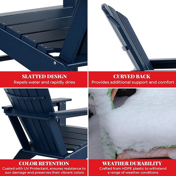 Costaelm Outdoor Adirondack Chair, HDPE Patio Chair, Weather Resistant Lawn Firepit Outside Chairs for Porch, Poolside, Garden, Backyard Deck, Navy Blue