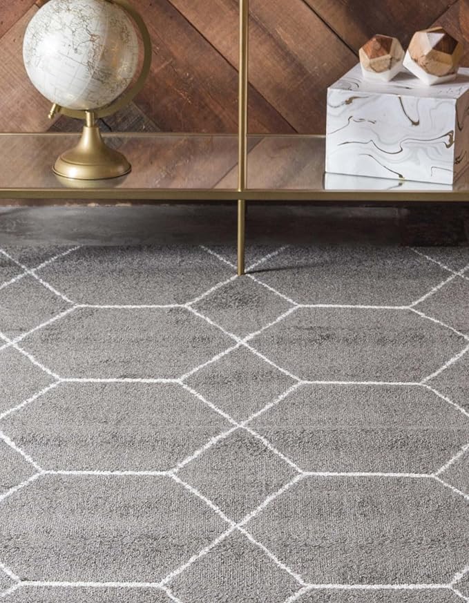 Unique Loom Trellis Frieze Collection Area Rug - Geometric (8' x 11', Dark Gray/ Ivory)