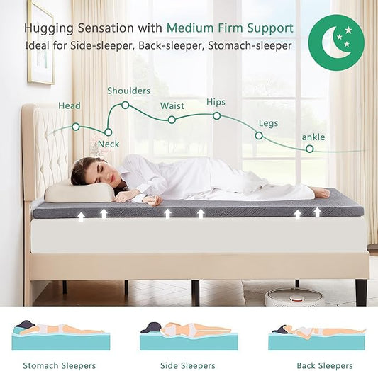 VECELO Gel Infused Memory Foam Mattress Topper Twin Size, 2 Inch Fresh Cooling Mattress Pad with Washable Cover for Twin Mattress, Pain Pressure Relieve Bed Topper, Breathable, Comfort