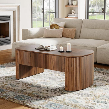 Tribesigns 47-Inch Oval Lift Top Coffee Table with Storage Shelf for Living Room, Rustic Lift Up Tabletop Mid Century Center Tables with Hidden Compartment, Rustic Brown