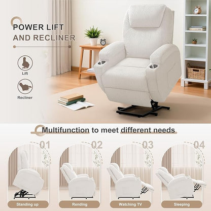 Flamaker Power Lift Recliner Chair Electric Lift Recliner for Elderly Power Lift Recliner Chair with Cup Holders Side Pockets for Living Room (Corduroy, Beige)