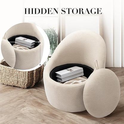 360° Swivel Accent Chair Set of 2, Mid-Century Modern Chair with Hidden Storge, Small Swivel Chair with Arms for Living Room/Office - Beige