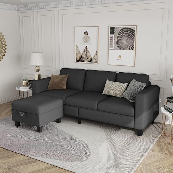 Sectional Sofa Couches for Living Room - 78''Convertible Modular Three-Seater L-Shaped Pet-Friendly Couch,Washable Sofa Cover-Bench Storage, Suitable for Small Living Room, Apartment,Office-Dark Gray