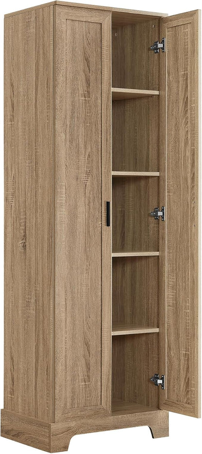 Tall Storage Cabinet, Bathroom Floor Freestanding Storage Cabinet with 2 Doors, 5 Shelves, and Adjustable Shelves for Bathroom, Office, Living Room, Brown