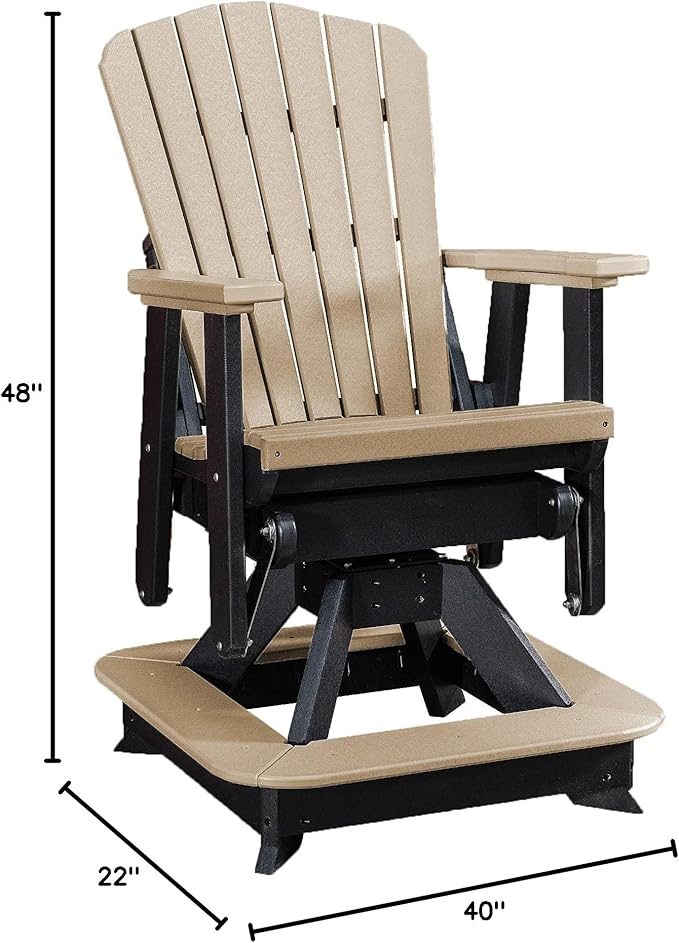DutchCrafters Slat Fan Back Poly Balcony Adirondack Swivel Glider with Footrest Outdoor Patio Chair (Black & Weatherwood)
