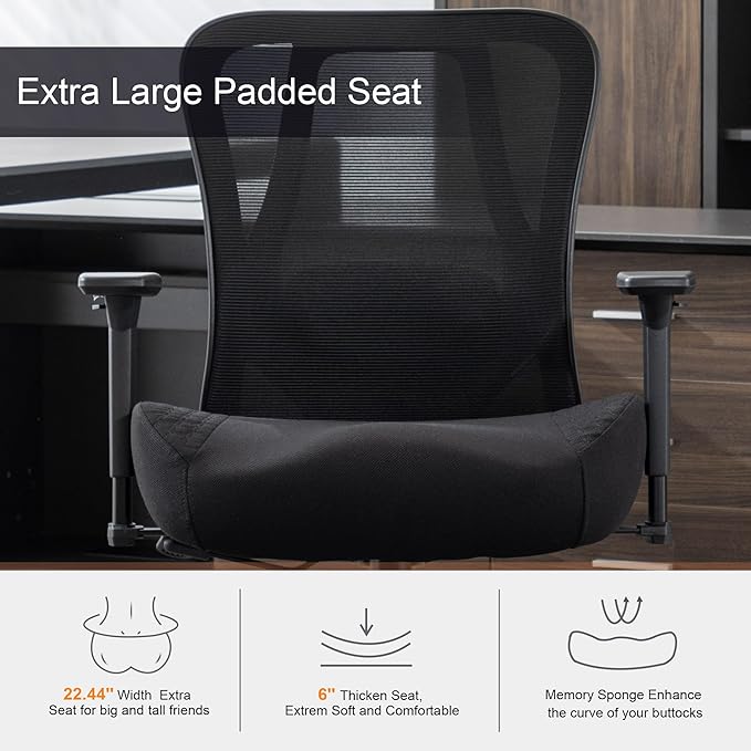 Okeysen Big and Tall Office Chair, Ergonomic Computer Desk Chair with 500 LBS Capacity, Wide Seat and 6’’ Thick Cushion for Heavy People, Adjustable Lumbar Support