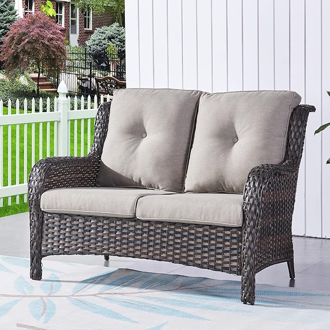 HUMMUH 6 Piece Patio Furniture Set PE Wicker Rattan 3-Seat Outdoor Sectional Sofa with Love Seats,Patio Swivel Chairs,Ottomans Conversation Sets for Garden, Poolside, Backyard