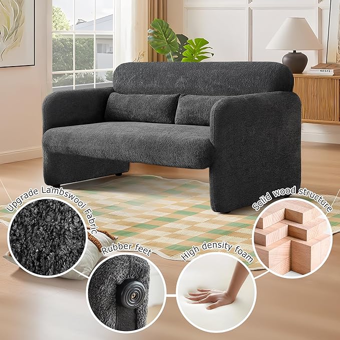 59" W Upgrade Lambswool Fabric Loveseat Sofa, Modern Love seat Couch, Solid and Easy to Install, Upholstered 2-Seater Couch for Bedroom, Apartment, Living Room