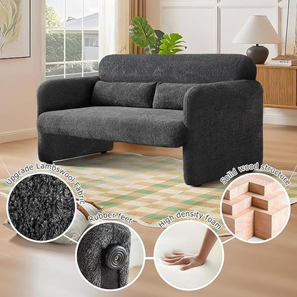 59" W Upgrade Lambswool Fabric Loveseat Sofa, Modern Love seat Couch, Solid and Easy to Install, Upholstered 2-Seater Couch for Bedroom, Apartment, Living Room