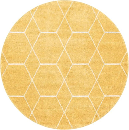 Unique Loom Trellis Frieze Collection Area Rug - Geometric (5' 1" Round Yellow/Ivory)