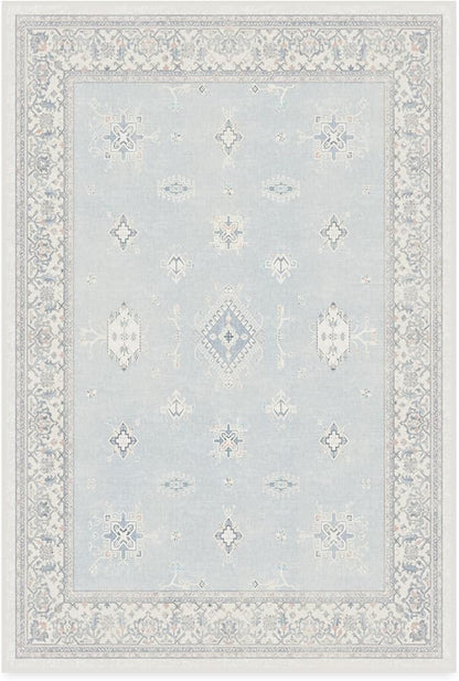 RUGGABLE Washable Vintage Area Rug – Verena Soft Blue 4x6, Stain-Resistant, Non-Slip – Medium Machine Washable Rugs for Living Room, Bedroom, Hallway, Entryway & Office–with Cushioned Pad