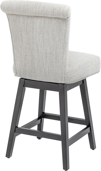 Bar Stools Set of 2, 26 Inch Upholstered Barstools with 15.7" High Back and Footrest, Swivel Counter Height Barstools for Kitchen Island Home Bar Performance Fabric Ivory White