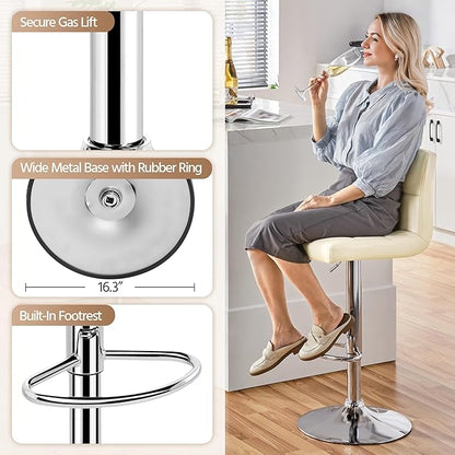 Yaheetech Bar Stools Set of 4, PU Leather Swivel Barstools, Height Adjustable Counter Chairs, Modern Stools with Back for Bar Kitchen Island Dining Room, 4pcs, Beige