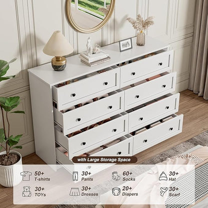 8 Drawer Double Dresser for Bedroom, 55.1" Wide White Dressers & Chests of Drawers with Large Capacity Storage,White Dresser for Bedroom, Hallway