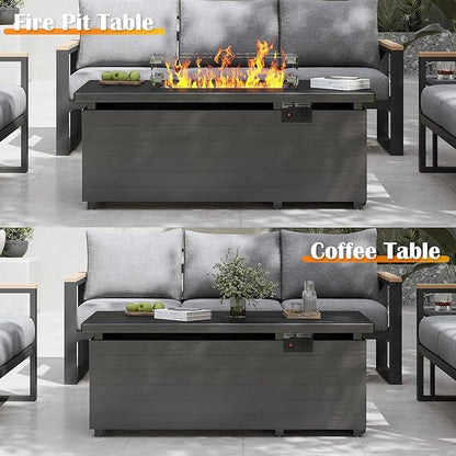 Sundale Outdoor 5 Pieces Patio Furniture Set with Fire Pit Table, Metal Outdoor Sectional Sofa with 6" Olefin Cushion, Modern Outdoor Conversation Sets (4 Seats, Grey Frame)